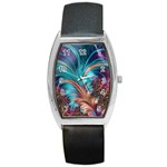 Feather Fractal Artistic Design Barrel Style Metal Watch Front