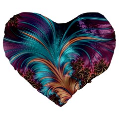 Feather Fractal Artistic Design Large 19  Premium Flano Heart Shape Cushions by Sapixe