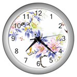 Lily Hand Painted Iris Wall Clocks (Silver)  Front