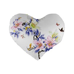 Lily Hand Painted Iris Standard 16  Premium Flano Heart Shape Cushions by Sapixe