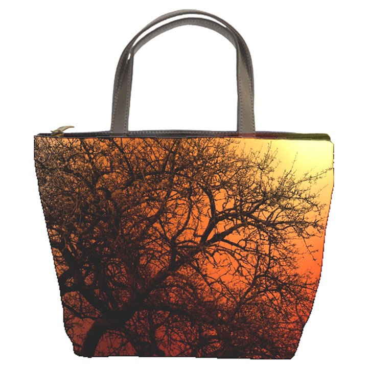 Sunset Silhouette Winter Tree Bucket Bag