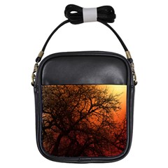 Sunset Silhouette Winter Tree Girls Sling Bag