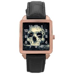 Skull Rose Gold Leather Watch  by FunnyCow