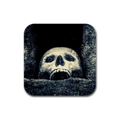 Smiling Skull Rubber Square Coaster (4 Pack)  by FunnyCow