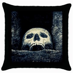 Smiling Skull Throw Pillow Case (black) by FunnyCow