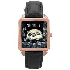 Smiling Skull Rose Gold Leather Watch  by FunnyCow