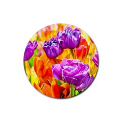 Tulip Flowers Rubber Coaster (round)  by FunnyCow