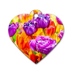 Tulip Flowers Dog Tag Heart (one Side) by FunnyCow