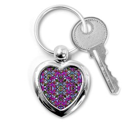 Multicolored Floral Collage Pattern 7200 Key Chains (heart)  by dflcprints