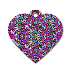 Multicolored Floral Collage Pattern 7200 Dog Tag Heart (One Side)