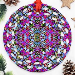 Multicolored Floral Collage Pattern 7200 Round Filigree Ornament (two Sides) by dflcprints