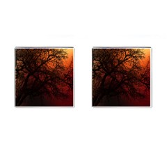 Sunset Silhouette Winter Tree Cufflinks (square)