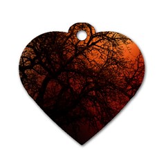 Sunset Silhouette Winter Tree Dog Tag Heart (one Side)