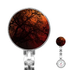 Sunset Silhouette Winter Tree Stainless Steel Nurses Watch