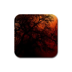 Sunset Silhouette Winter Tree Rubber Square Coaster (4 Pack)