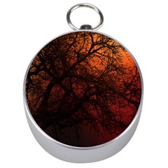 Sunset Silhouette Winter Tree Silver Compass by LoolyElzayat