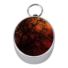 Sunset Silhouette Winter Tree Silver Compass (mini)