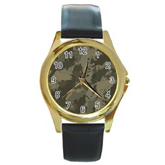 Country Boy Fishing Camouflage Pattern Round Gold Metal Watch by Bigfootshirtshop