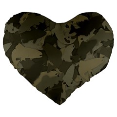 Country Boy Fishing Camouflage Pattern Large 19  Premium Heart Shape Cushions by Bigfootshirtshop