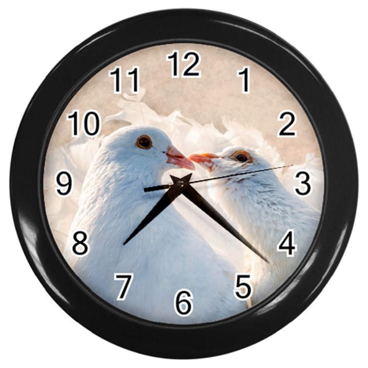 Doves In Love Wall Clocks (Black)