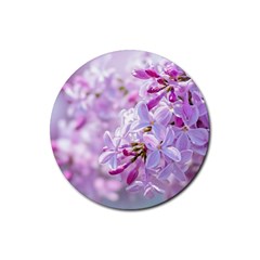 Pink Lilac Flowers Rubber Round Coaster (4 Pack)  by FunnyCow