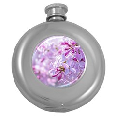 Pink Lilac Flowers Round Hip Flask (5 Oz) by FunnyCow