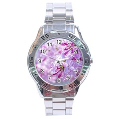 Pink Lilac Flowers Stainless Steel Analogue Watch by FunnyCow