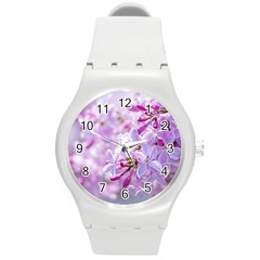 Pink Lilac Flowers Round Plastic Sport Watch (m) by FunnyCow