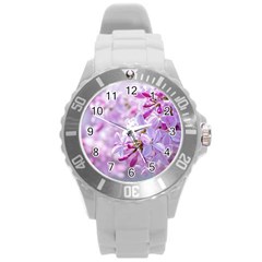 Pink Lilac Flowers Round Plastic Sport Watch (l) by FunnyCow