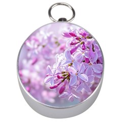 Pink Lilac Flowers Silver Compasses by FunnyCow