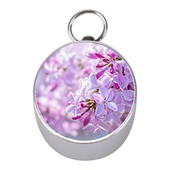 Pink Lilac Flowers Mini Silver Compasses by FunnyCow