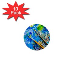 Artist Palette And Brushes 1  Mini Buttons (10 Pack)  by FunnyCow