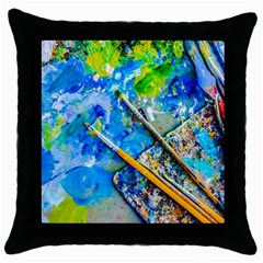 Artist Palette And Brushes Throw Pillow Case (black) by FunnyCow