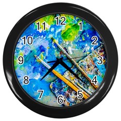 Artist Palette And Brushes Wall Clocks (black) by FunnyCow