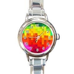 Abstract Background Square Colorful Round Italian Charm Watch by Nexatart