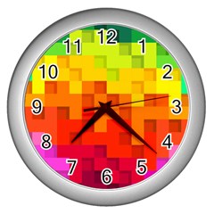 Abstract Background Square Colorful Wall Clocks (silver)  by Nexatart