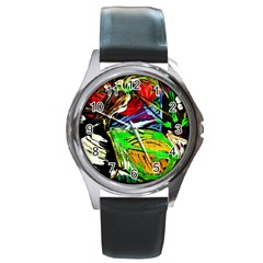 Lillies In The Terracotta Vase 1 Round Metal Watch by bestdesignintheworld