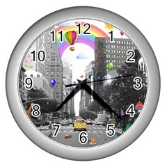 Downtown Dream Wall Clocks (silver)  by Valentinaart