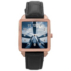 Propeller - Sky Challenger Rose Gold Leather Watch  by FunnyCow