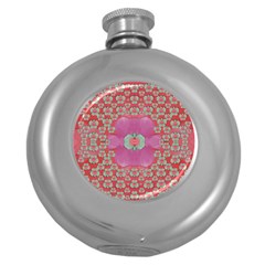 Fantasy Flowers In Everything That Is Around Us In A Free Environment Round Hip Flask (5 Oz) by pepitasart