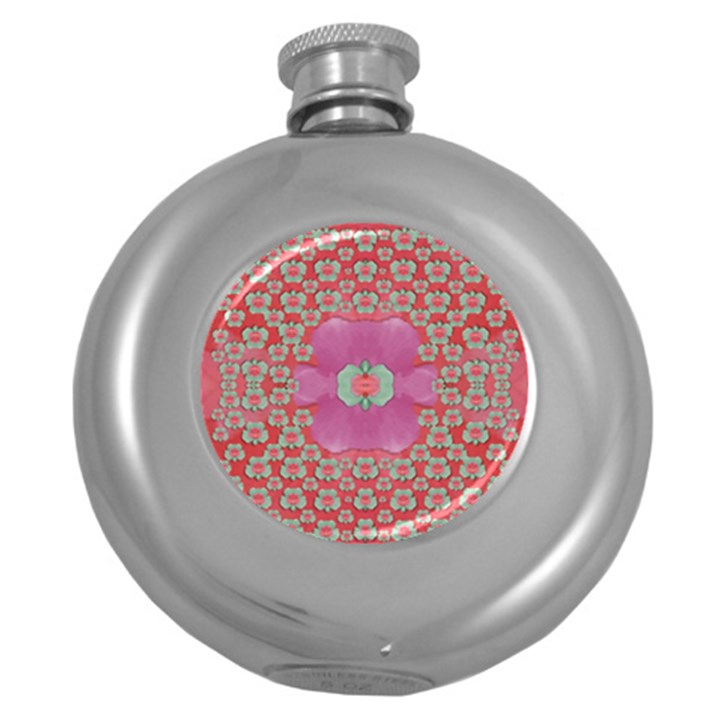 Fantasy Flowers In Everything That Is Around Us In A Free Environment Round Hip Flask (5 oz)