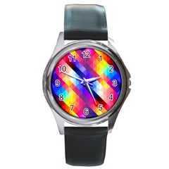 Abstract Background Colorful Pattern Round Metal Watch