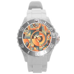 Background Abstract Orange Blue Round Plastic Sport Watch (l)