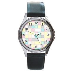 Background Abstract Pastels Square Round Metal Watch by Nexatart