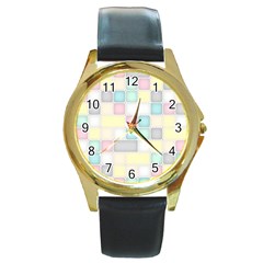 Background Abstract Pastels Square Round Gold Metal Watch by Nexatart