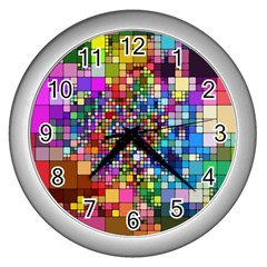 Abstract Squares Arrangement Wall Clocks (silver)  by Nexatart