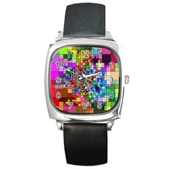 Abstract Squares Arrangement Square Metal Watch