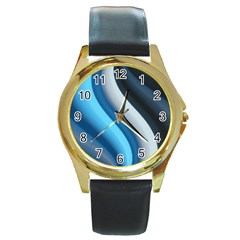 Abstract Pattern Lines Wave Round Gold Metal Watch by Nexatart