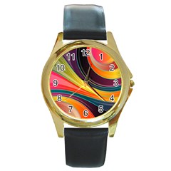 Abstract Colorful Background Wavy Round Gold Metal Watch by Nexatart