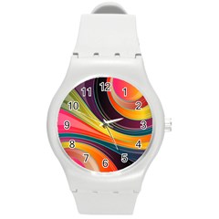 Abstract Colorful Background Wavy Round Plastic Sport Watch (m) by Nexatart